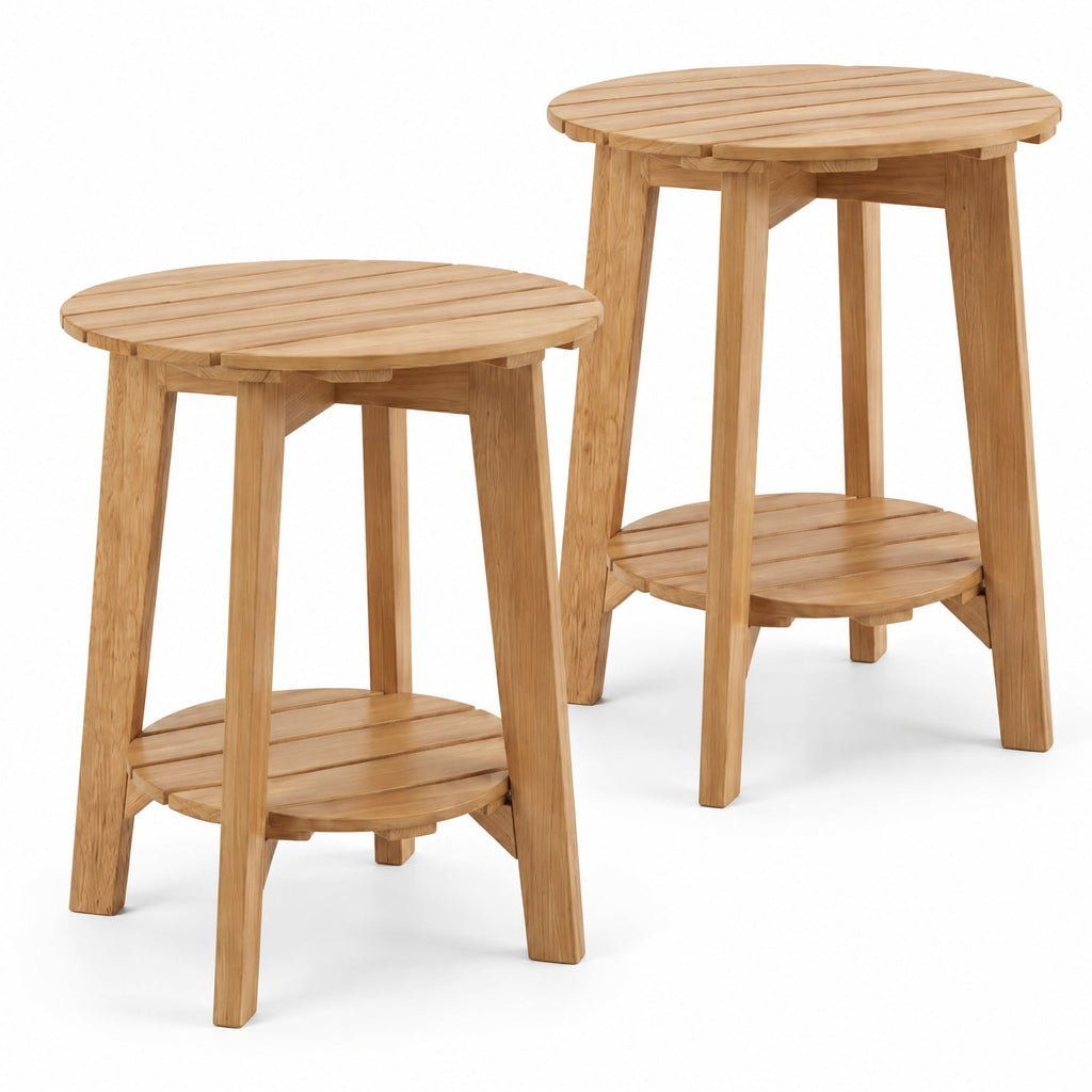 Airfind Set of 2 Eucalyptus Wood Side Table 2-Tier with Slatted Tabletop and Storage Shelf for Outdoor, 165 lbs Capacity, Eucalyptus Wood Frame