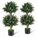Airfind Set of 2 Faux Bush Plant with 41 Blossoms for Home, PP Cement PE Tree Height 36 Flower Pot Frame, Green and Black