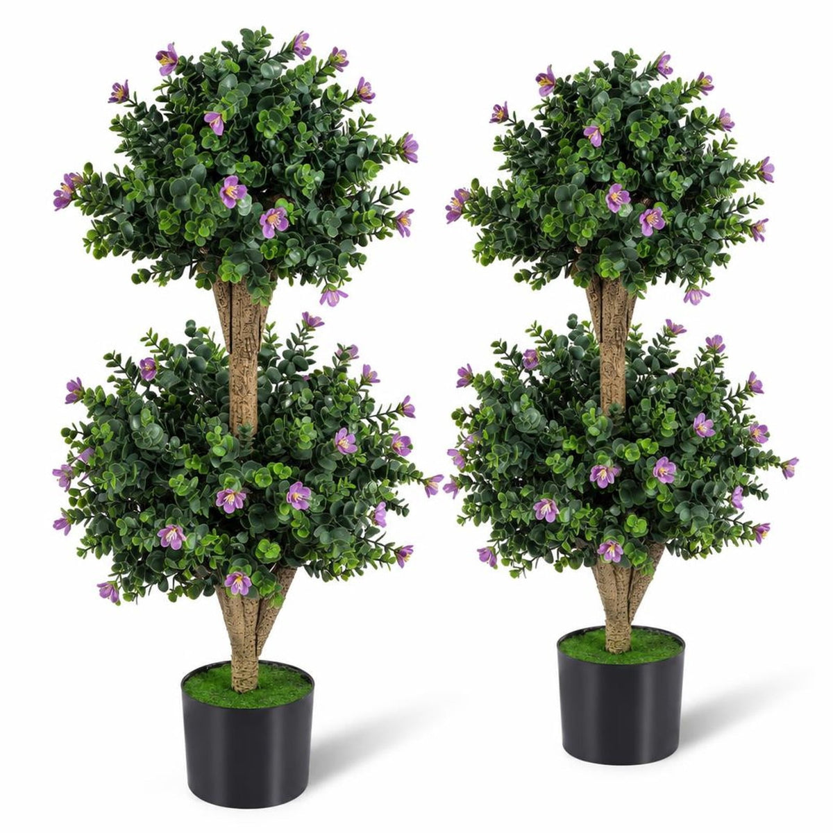 Airfind Set of 2 Faux Bush Plant with 41 Blossoms for Home, PP Cement PE Tree Height 36 Flower Pot Frame, Green and Black