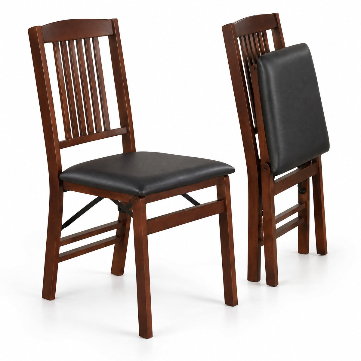 Airfind Set of 2 Foldable Upholstered Kitchen Chairs with Padded Seat, 420 lbs Capacity, Rubbed Wood Plywood PVC Sponge Frame, Brown