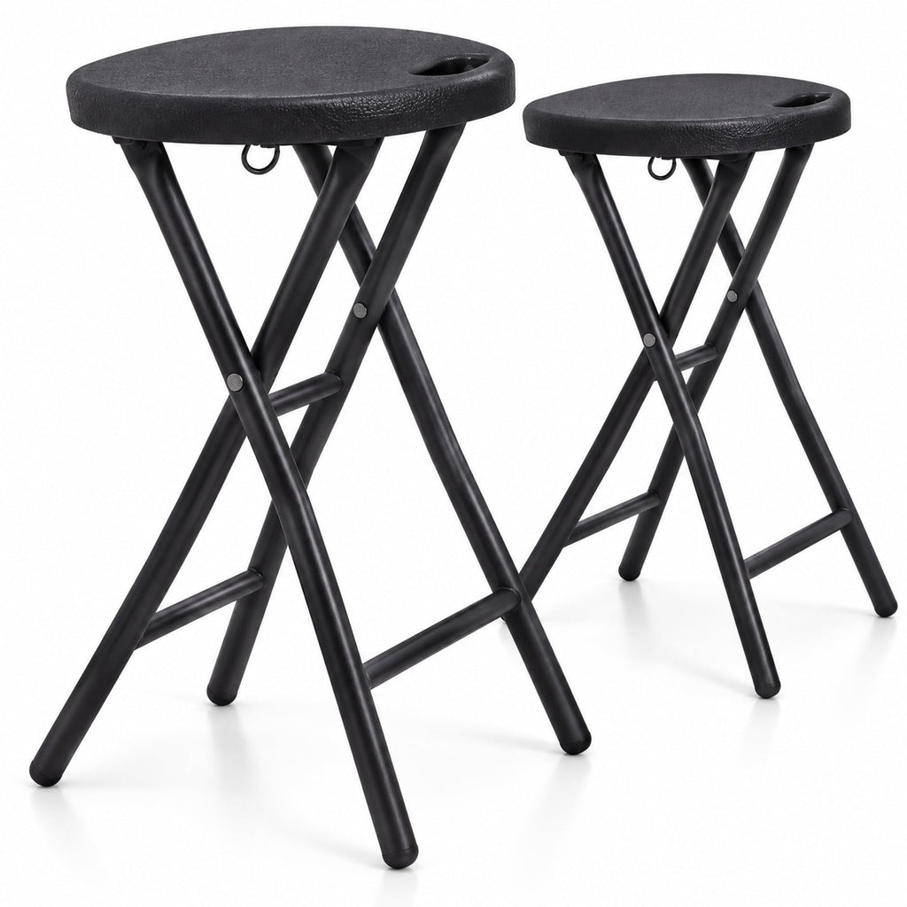 Airfind Set of 2 Folding Bar Stool 27.5in with HDPE Seat and Carry Handle for Kitchen Bar, 330 lbs Capacity, Metal HDPE Frame, Black