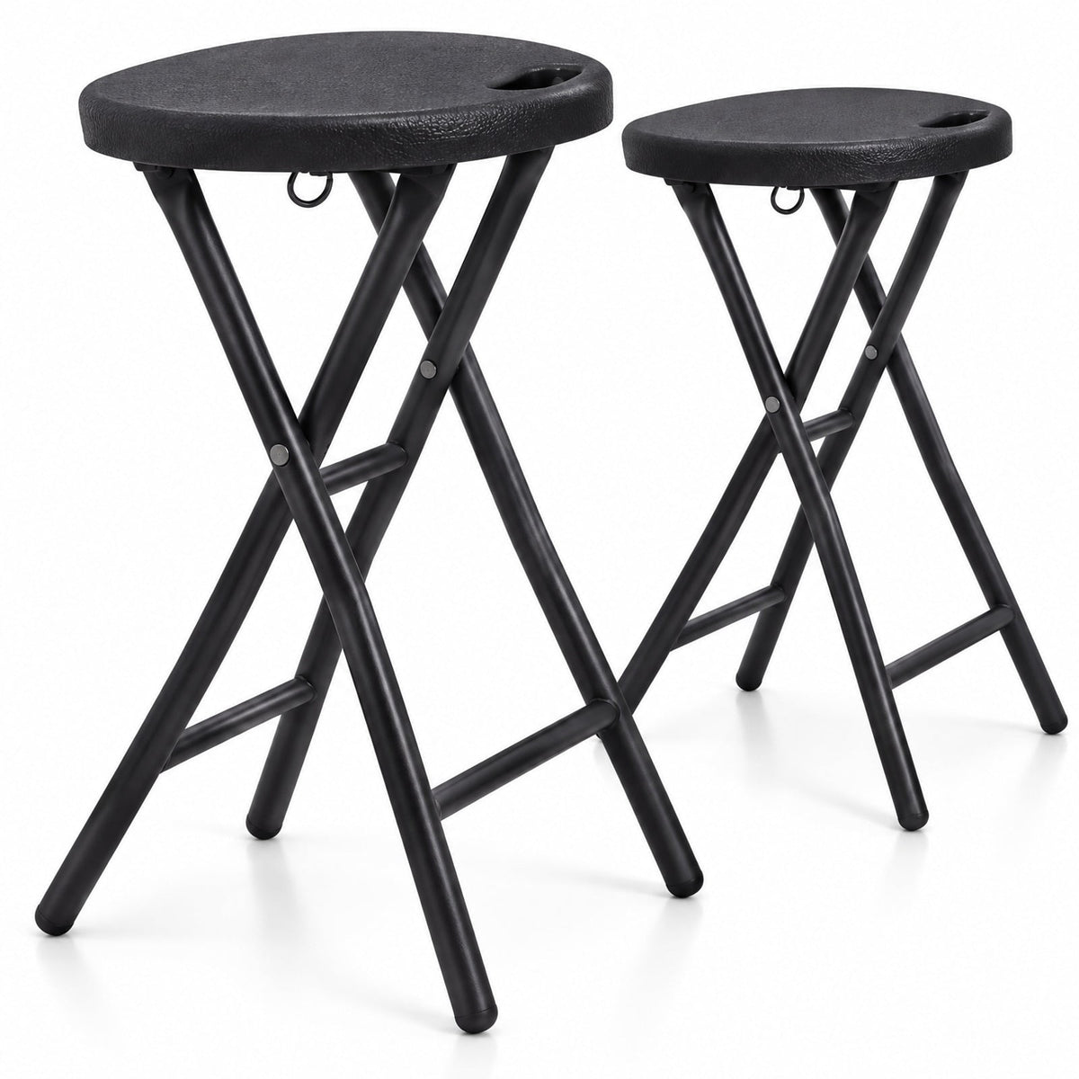 Airfind Set of 2 Folding Bar Stool 27.5in with HDPE Seat and Carry Handle for Kitchen Bar, 330 lbs Capacity, Metal HDPE Frame, Black