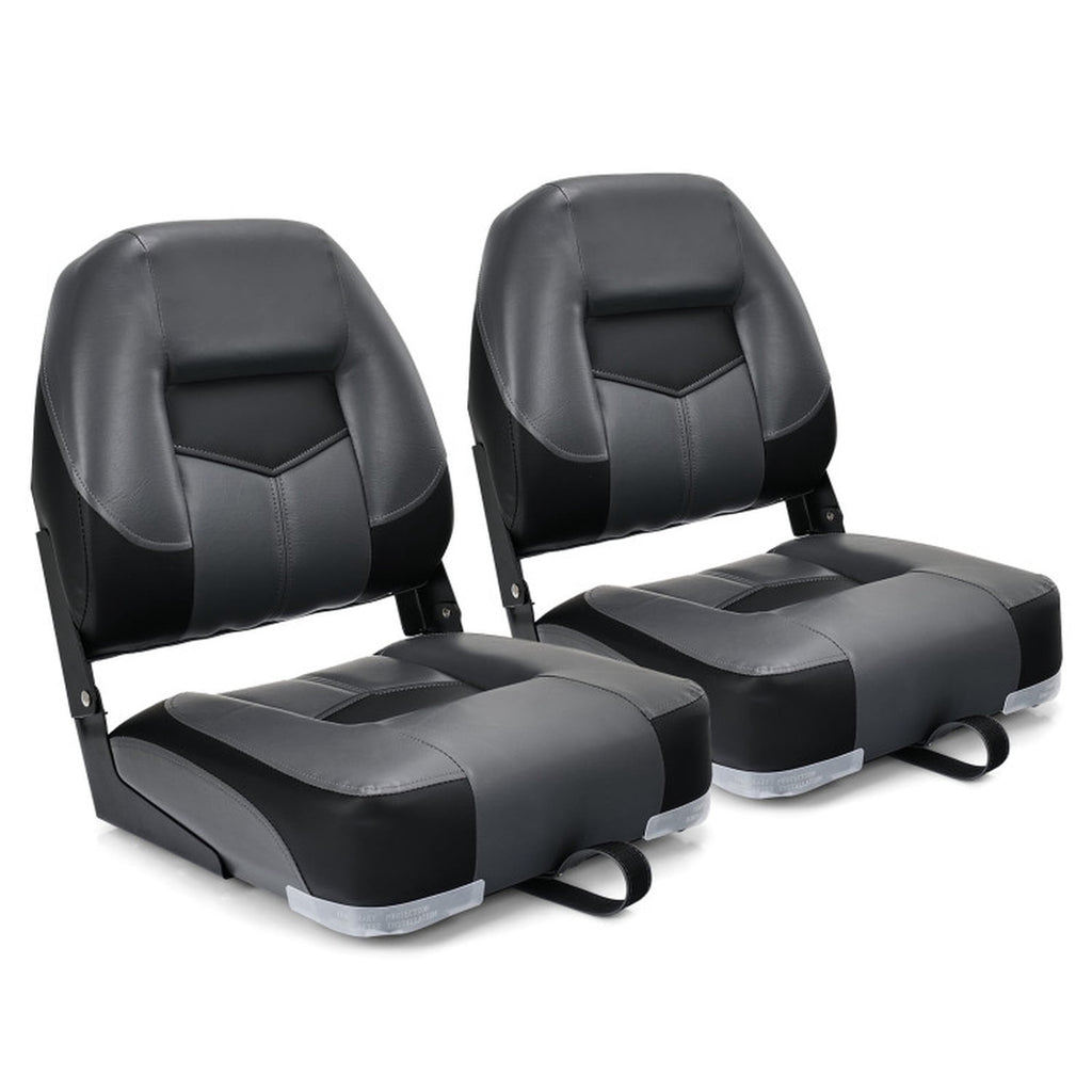 Airfind Set of 2 Folding Low Back Fishing Boat Seats with 4.3 Inch Padding and Stainless Steel Screws, Weatherproof Marine Seats, Black