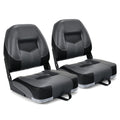 Airfind Set of 2 Folding Low Back Fishing Boat Seats with 4.3 Inch Padding and Stainless Steel Screws, Weatherproof Marine Seats, Black