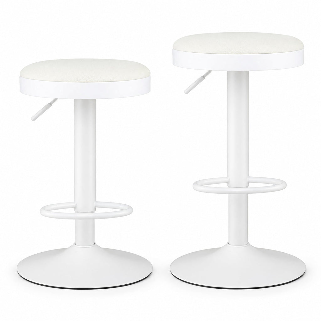 Airfind Set of 2 Kitchen Bar Stools with Height Adjustment Padded Seat and D-Shaped Footrest, 330 lbs Capacity, Metal Sponge Fabric Frame, White