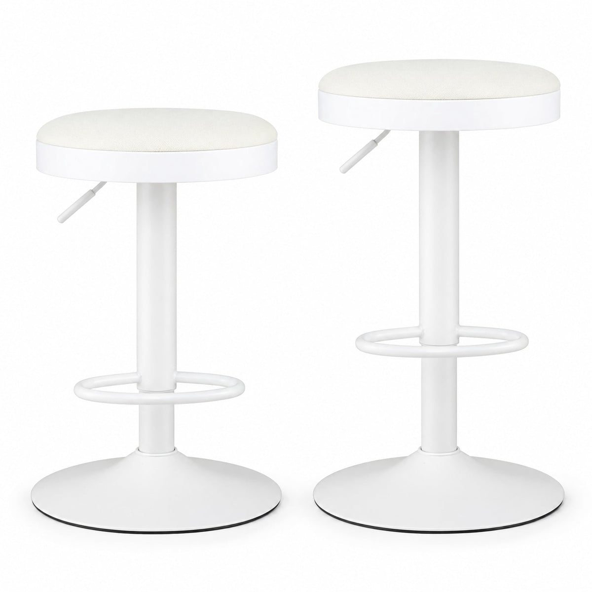 Airfind Set of 2 Kitchen Bar Stools with Height Adjustment Padded Seat and D-Shaped Footrest, 330 lbs Capacity, Metal Sponge Fabric Frame, White