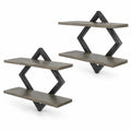 Airfind Set of 2 Metal Floating Shelves for Wall featuring Geometric Frame, Engineered Wood Metal Frame, 15 Inch x 6.5 Inch x 14 Inch Footprint, Gray