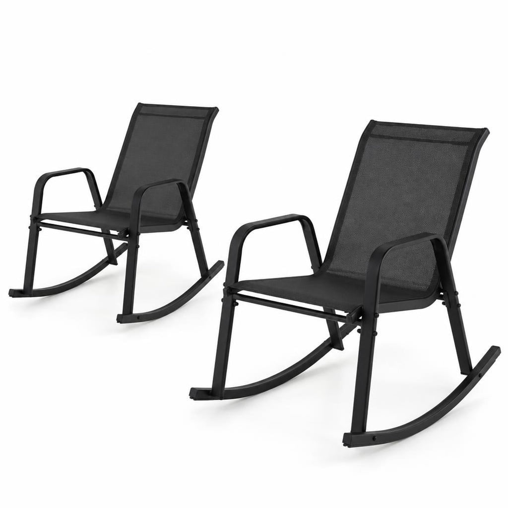 Airfind Set of 2 Metal Patio Rocking Chair with Breathable Seat Fabric, 330 lbs Capacity, Fabric Metal Frame, Black