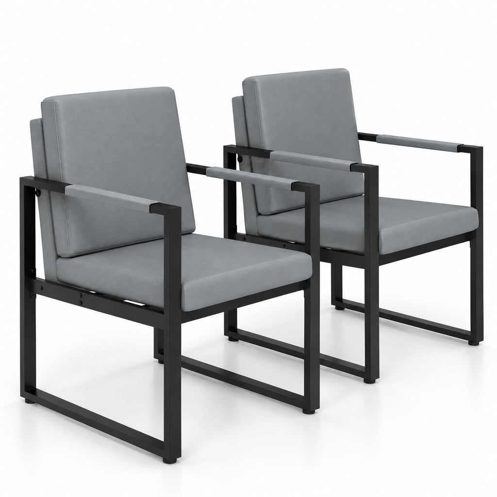 Airfind Mid Century Modern Single, Set of 2, Sofa Chairs with Cushions, 265 lbs Capacity, PU Leather Metal Sponge Frame, 25 Inch x 27.5 Inch x 35.5 Inch, Gray