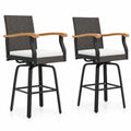 Airfind Set of 2 Outdoor 360° Swivel Bar Stool with Cushion and Acacia Wood Armrests, 400 lbs Capacity, Wood