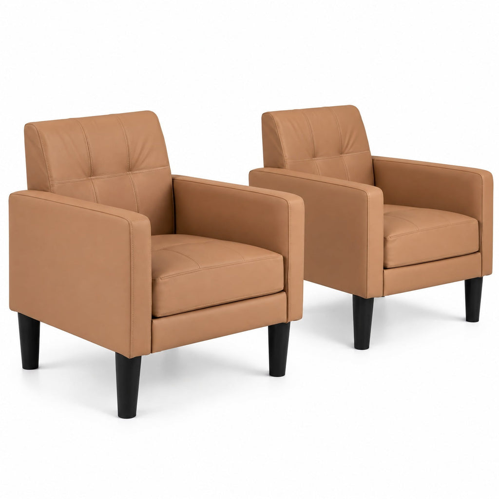 Airfind Set of 2 PU Leather Modern Accent Chair with Removable Seat Cushion, 350 lbs Capacity, PU Leather Sponge Plywood Plastic Frame, Brown