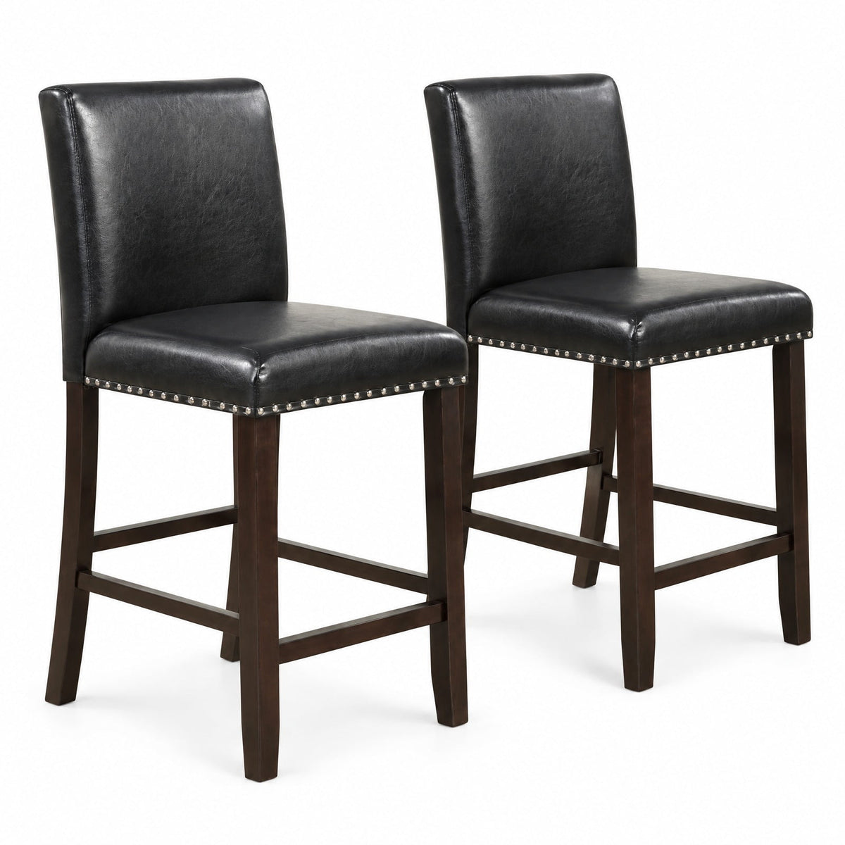 Airfind Set of 2 PVC Leather Bar Stools with Back for Kitchen Island, 245 lbs Capacity, Linen fabric(Gray)/PVC Leather(Black) LVL Frame