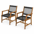 Airfind Set of 2 Patio Acacia Wood Dining Chairs with Armrests for Lawn Yard, Acacia Wood Plastic Rope Frame, Wood