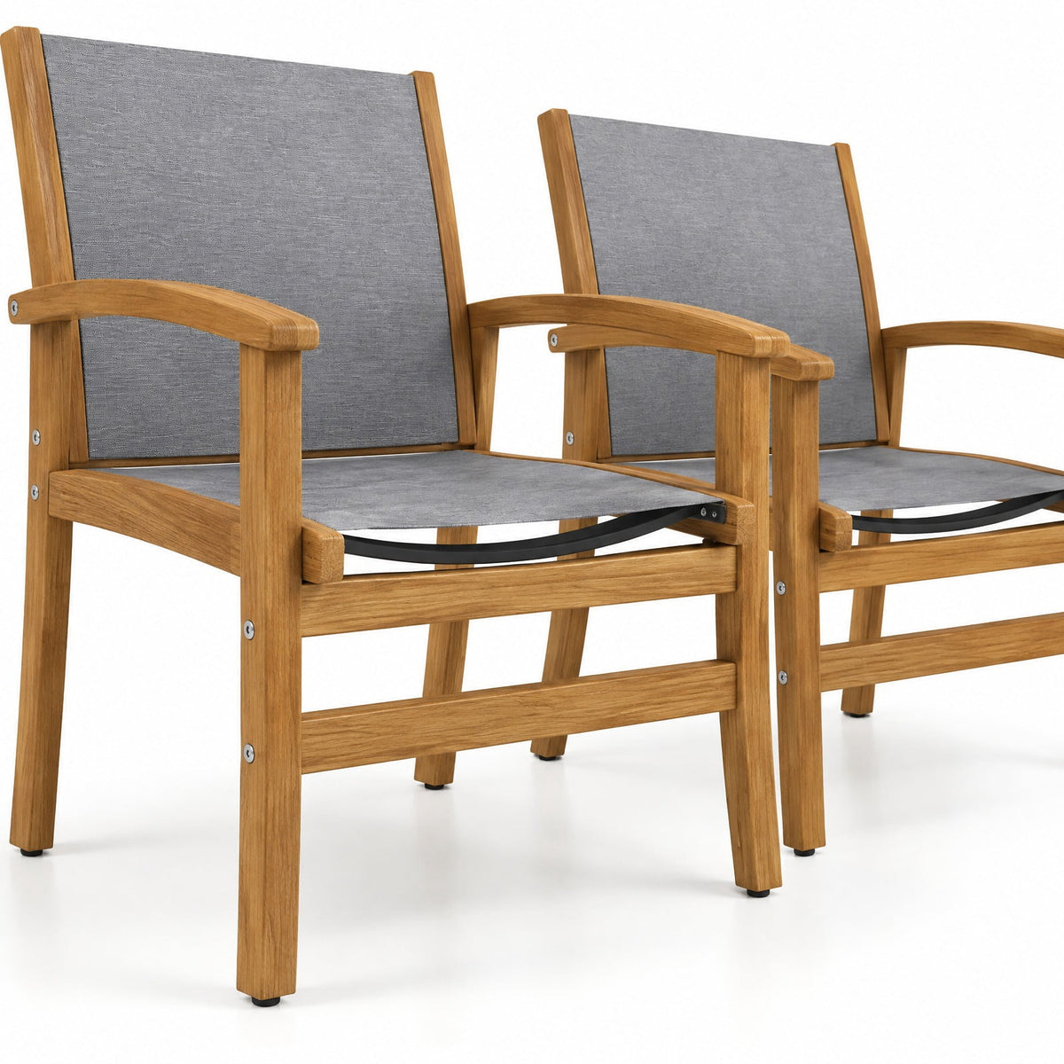 Airfind Set of 2 Patio Dining Chairs with Breathable Fabric and Acacia Wood Frame, Chair 400 lbs Capacity, Acacia Wood Fabric Frame, Wood