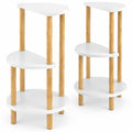 Airfind Set of 2 Round Side Table Compact with 3-Tier Shelves and Bamboo Construction, 11 lbs Capacity, Bamboo Frame, White