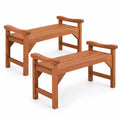 Airfind Set of 2 Solid Wood Backless Garden Bench with Support Handles and Curved Slatted Seat for Deck, 530 lbs Capacity, Wood Frame, Wood