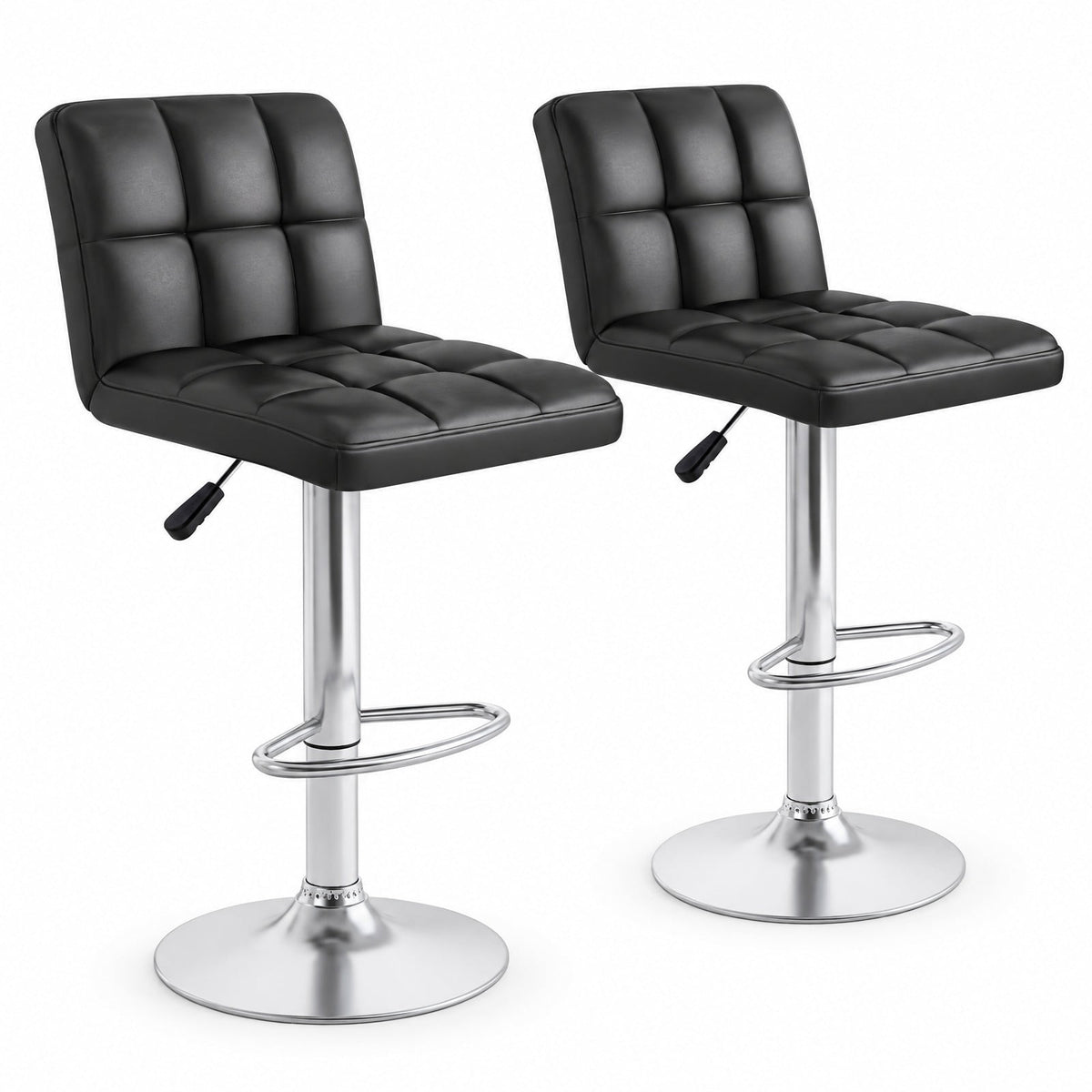 Airfind Set of 2 Square Swivel Adjustable PU Leather Bar Stools with Back and Footrest, 250 lbs Capacity, PU leather steel sponge Frame, Black