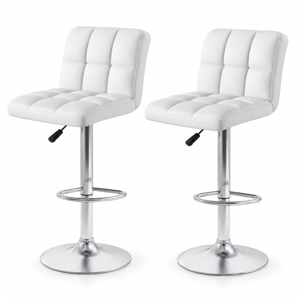 Airfind Set of 2 Square Swivel Adjustable PU Leather Bar Stools with Back and Footrest, 250 lbs Capacity, PU leather steel sponge Frame, White