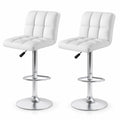 Airfind Set of 2 Square Swivel Adjustable PU Leather Bar Stools with Back and Footrest, 250 lbs Capacity, PU leather steel sponge Frame, White