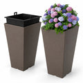 Airfind Set of 2 Square Taper Planter with Removable Inner Bucket and Optional Drainage Hole, PP Frame, 11.5 x 11.5 x 22.5 Footprint, Brown