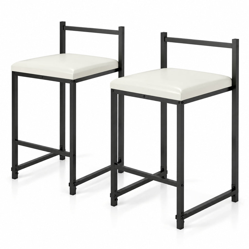 Airfind Set of 2 Stackable Counter Height Bar Stools PU Leather Upholstered with Footrest, 400 lbs Capacity, 16 Inch x 18 Inch x 33.5 Inch Footprint, Black