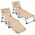 Airfind Set of 2 Tanning Chair Portable Chaise Lounge Chair with 4-Position Adjustable Backrest, 330 lbs Capacity, Beige