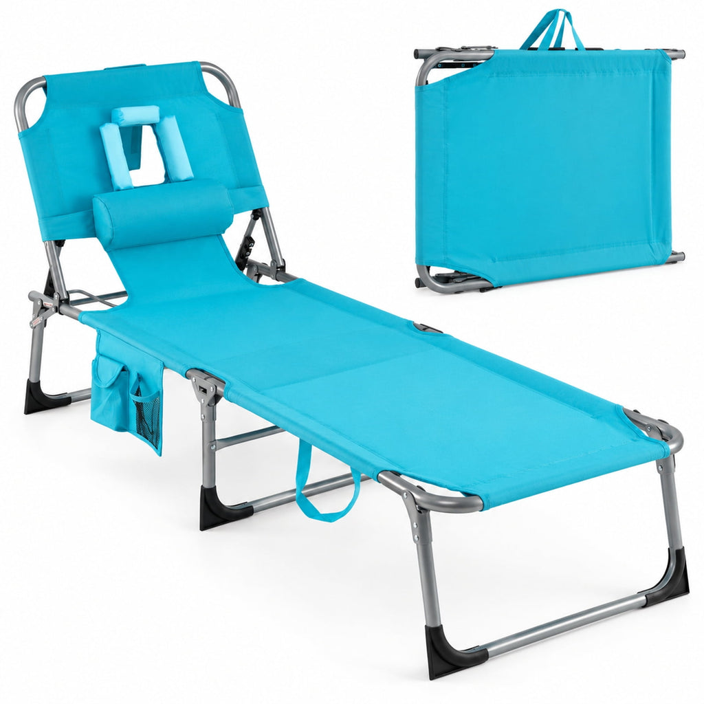 Airfind Set of 2 Tanning Chair Portable Chaise Lounge Chair with 4-Position Adjustable Backrest, 330 lbs Capacity, Blue