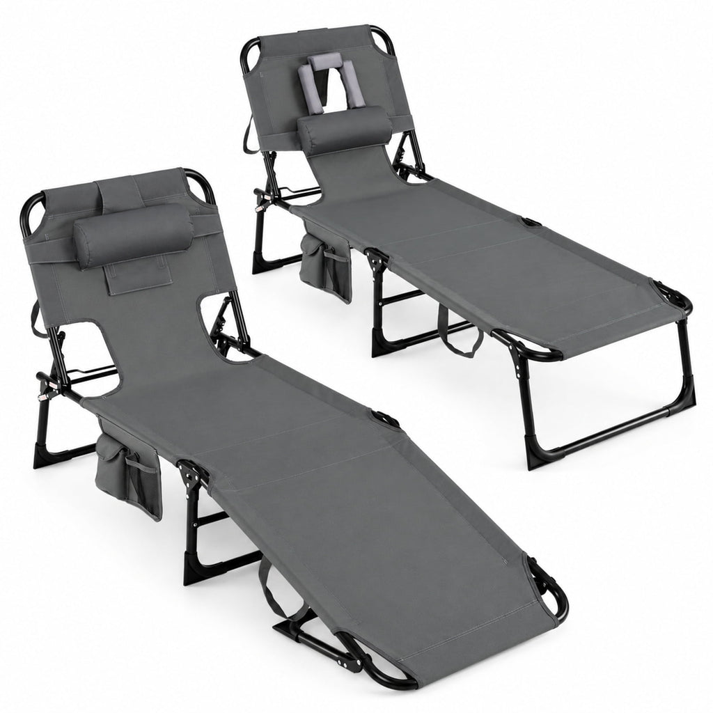 Airfind Set of 2 Tanning Chair Portable Chaise Lounge Chair with 4-Position Adjustable Backrest, 330 lbs Capacity, Gray