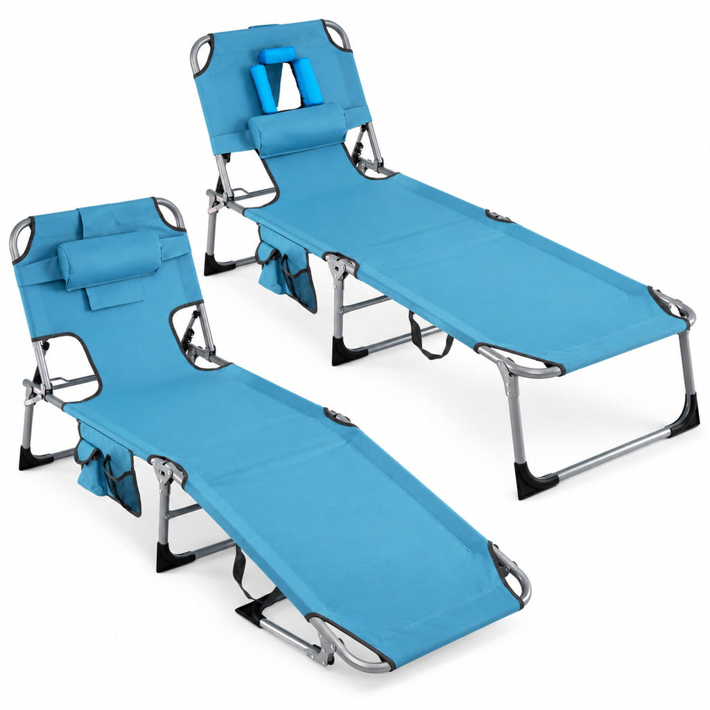 Airfind Set of 2 Tanning Chair Portable Chaise Lounge Chair with 4-Position Adjustable Backrest, 330 lbs Capacity, Navy