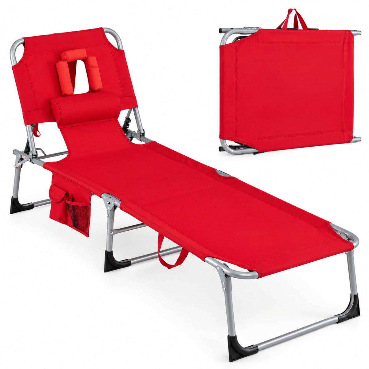 Airfind Set of 2 Tanning Chair Portable Chaise Lounge Chair with 4-Position Adjustable Backrest, 330 lbs Capacity, Red
