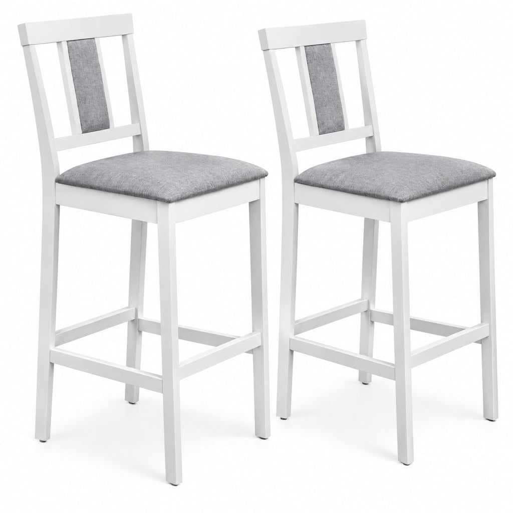 Airfind Set of 2 Upholstered Barstool 29.5 Inch Bar Height with Solid Rubber Wood Frame, 300 lbs Capacity, White