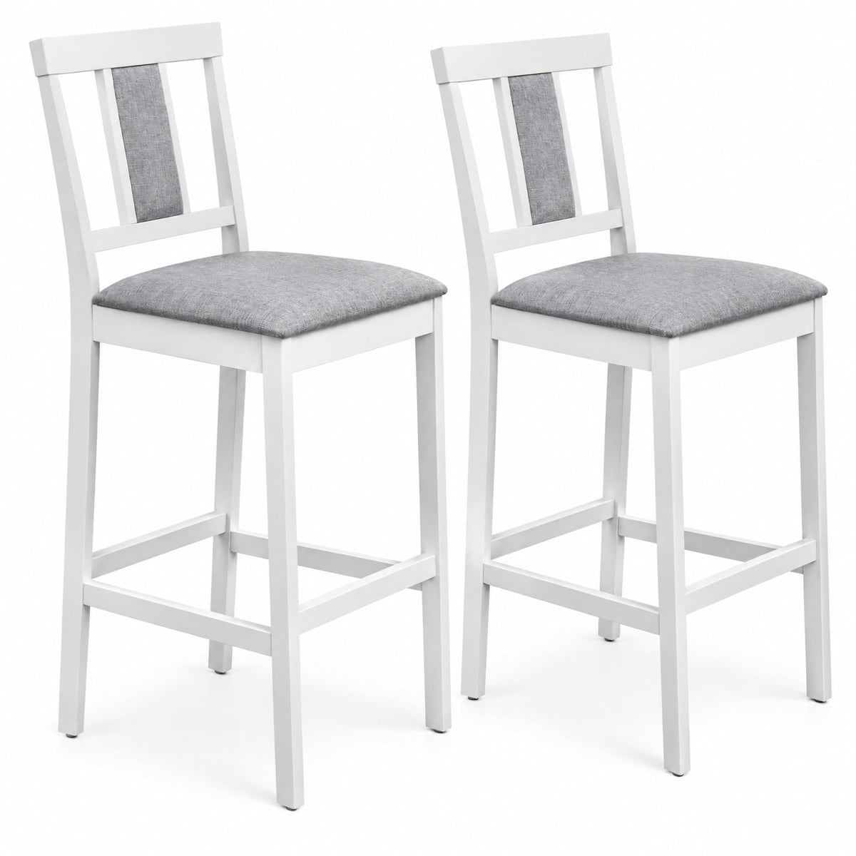 Airfind Set of 2 Upholstered Barstool 29.5 Inch Bar Height with Solid Rubber Wood Frame, 300 lbs Capacity, White