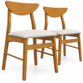 Airfind Set of 2 Upholstered Dining Chairs with Curved Backrest and Rubber Wood Frame, 330 lbs Capacity, Rubber Wood Frame, Natural