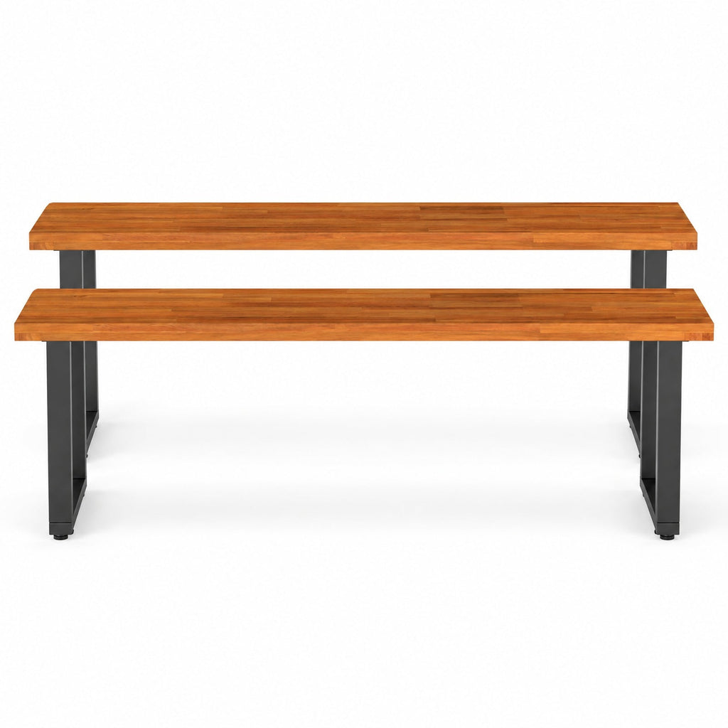 Airfind Set of 2 Wood Patio Bench 47.5 Inch Long Dining Bench for Entryway Poolside, 800 lbs Capacity, Acacia Wood Metal Frame, Wood