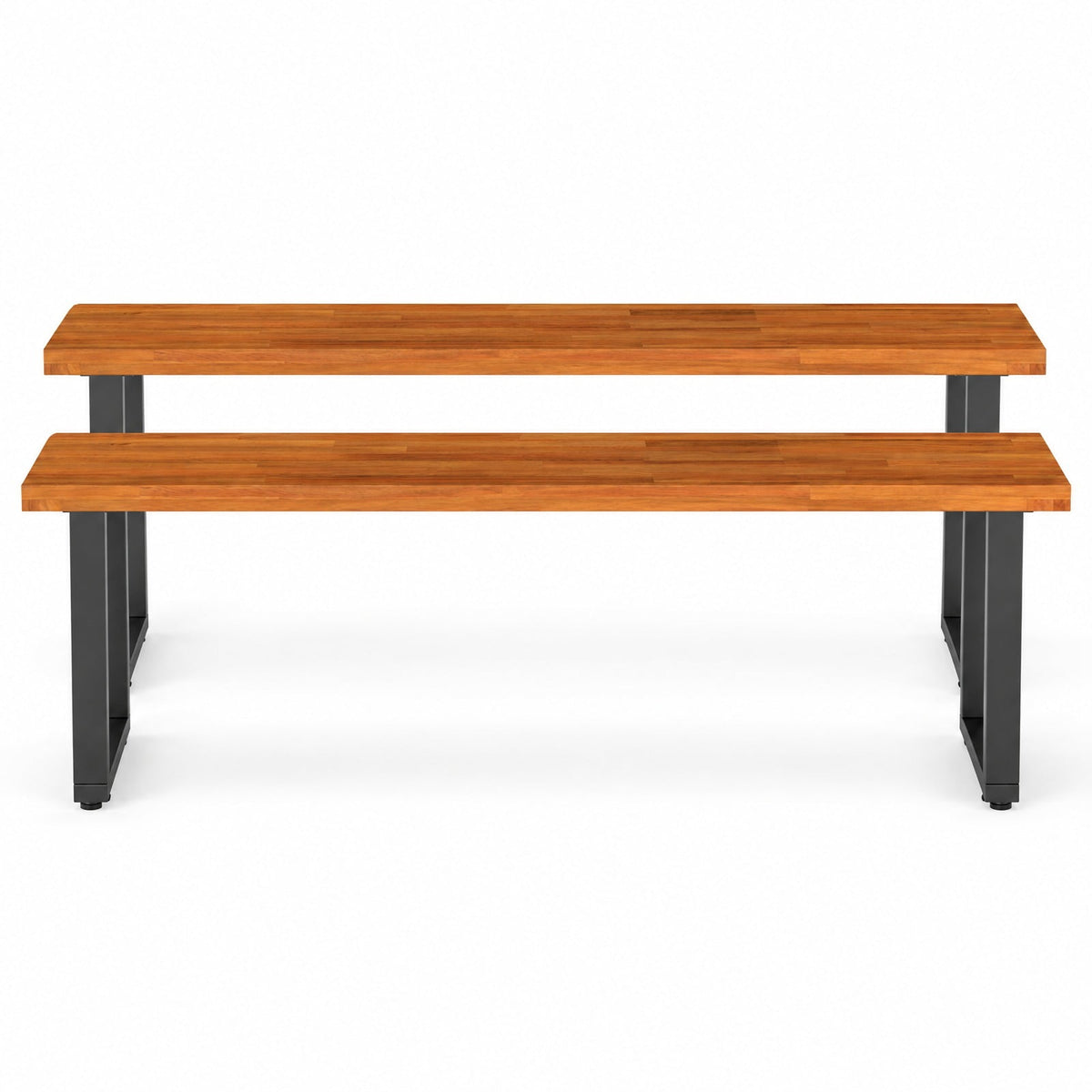 Airfind Set of 2 Wood Patio Bench 47.5 Inch Long Dining Bench for Entryway Poolside, 800 lbs Capacity, Acacia Wood Metal Frame, Wood
