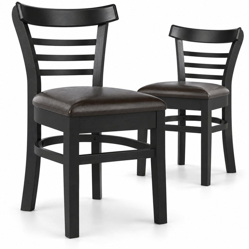 Airfind Set of 2 Wooden Dining Chair with Rubber Wood Legs for Restaurant, Chair 400 lbs Capacity, Rubber Wood PU Leather Sponge Frame, Black