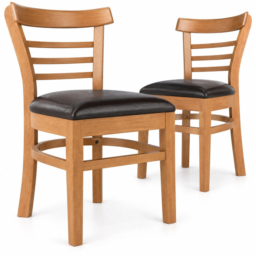 Airfind Set of 2 Wooden Dining Chair with Rubber Wood Legs for Restaurant, Chair 400 lbs Capacity, Rubber Wood PU Leather Sponge Frame, Brown