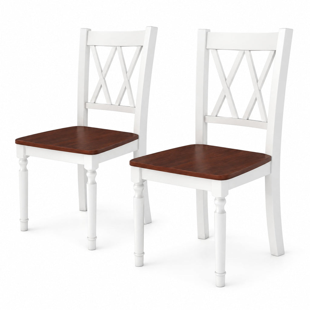 Airfind Set of 2 Wooden Farmhouse Kitchen Chairs with Rubber Wood Seat, 360 lbs Capacity, LVL Rubber Wood Acacia Wood Frame, Walnut+White