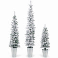 Airfind Set of 3 Potted Artificial Christmas Tree Snow, PVC Metal Flocking Tree Height 3/4/5 ft Tree Width 1 ft Frame, Green+Silver