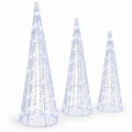 Airfind Set of 3 Pre-lit Christmas Cone Trees with Star Strings for Christmas-Cold White, Metal PS PVC Large Tree Frame, White