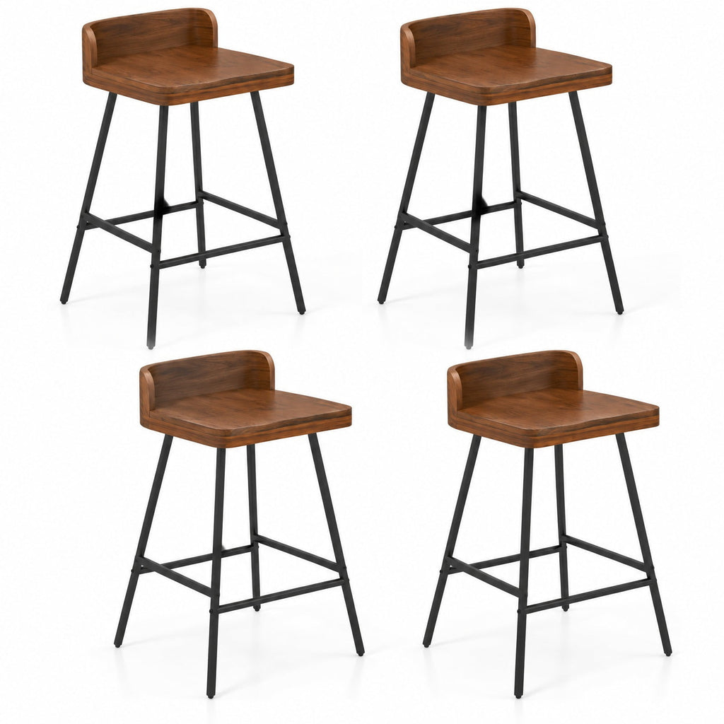 Airfind Set of 4 24 Inch Industrial Rubber Wood Bar Stool with Low Back Metal Legs and Footrest, 330 lbs Capacity, Rubber Wood Metal Frame, Unspecified