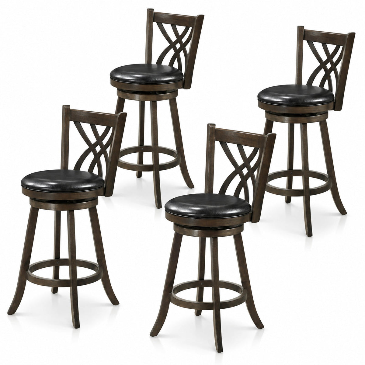 Airfind Set of 4 29 Inch Counter Height Bar Stools with Rubber Wood Frame, 330 lbs Capacity, Rubber Wood PU Sponge Metal Frame, Gray
