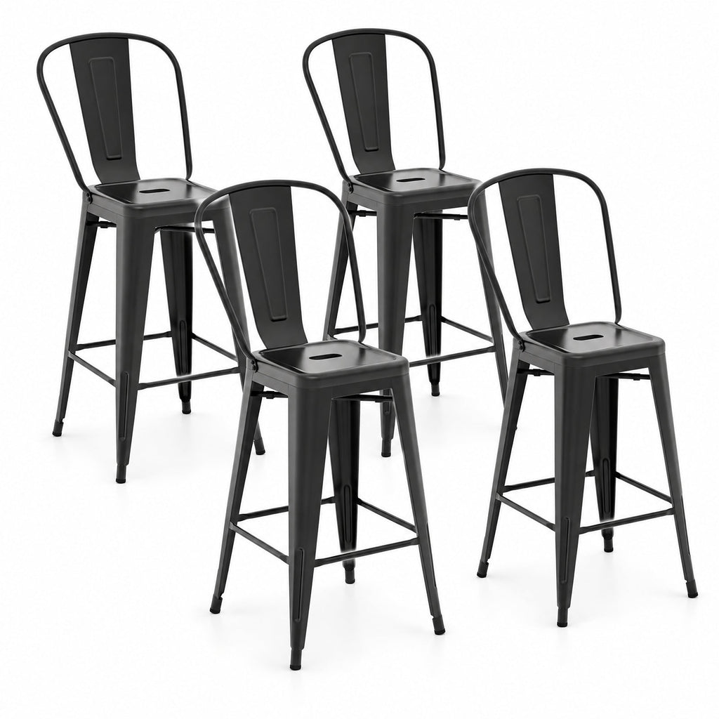 Airfind Set of 4 Bar Height Chairs Stackable Metal Bar Stools with Removable Backrest, Metal Frame, 18 Inch x 20.5 Inch x 46 Inch Footprint, Black