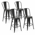 Airfind Set of 4 Bar Height Chairs Stackable Metal Bar Stools with Removable Backrest, Metal Frame, 18 Inch x 20.5 Inch x 46 Inch Footprint, Black