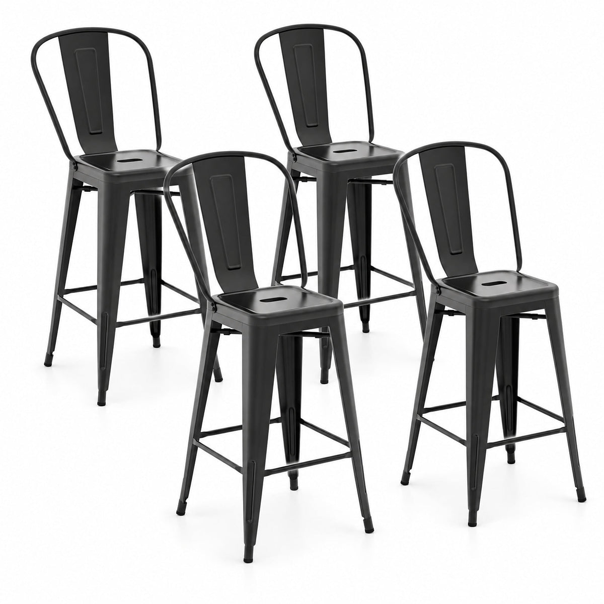 Airfind Set of 4 Bar Height Chairs Stackable Metal Bar Stools with Removable Backrest, Metal Frame, 18 Inch x 20.5 Inch x 46 Inch Footprint, Black