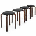 Airfind Set of 4 Bentwood Round Stool Stackable Dining Chairs with Padded Seat, Birch PU leather sponge Frame, 15 x 15 x 18.5 Footprint, Black
