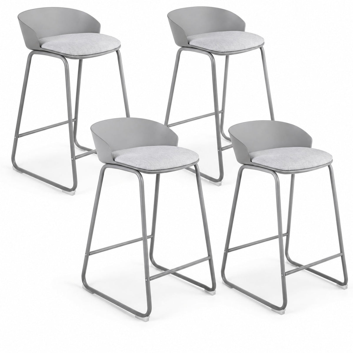 Airfind Set of 4 Counter Height Bar Stools with Curved Backrest and Metal Frame for Kitchen Dining, 330 lbs Capacity, Plastic Metal Frame, Gray