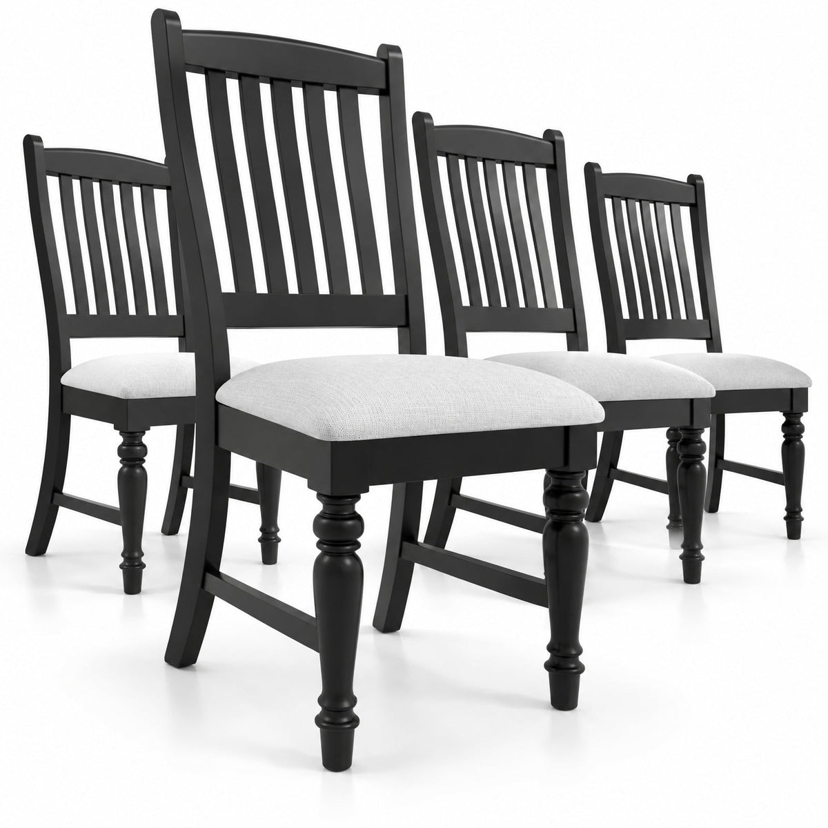 Airfind Set of 4 Dining Chairs Kitchen Side Chair with Solid Wood Legs, 355 lbs Capacity, Rubber Wood Sponge Polyester Fabric Plywood Frame, Black