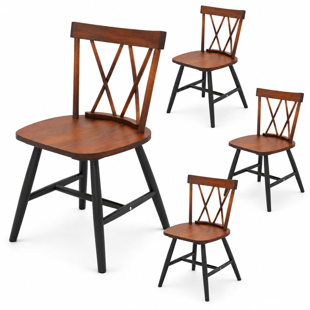 Airfind Set of 4 Dining Chairs with Rubber Wood Frame and Curved Cross Back, 275 lbs Capacity, Rubber Wood Frame, 20.5 x 19 x 32 Footprint