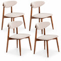 Airfind Set of 4 Fabric Upholstered Dining Chairs with Curved Backs, 330 lbs Capacity, Rubber Wood Polyester Fabric Sponge Frame, Beige